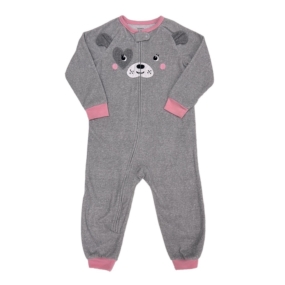 Carter’s | Puppy with Heart/3D Ears Fleece Onesie‎ Zipper Grays Pink Size…